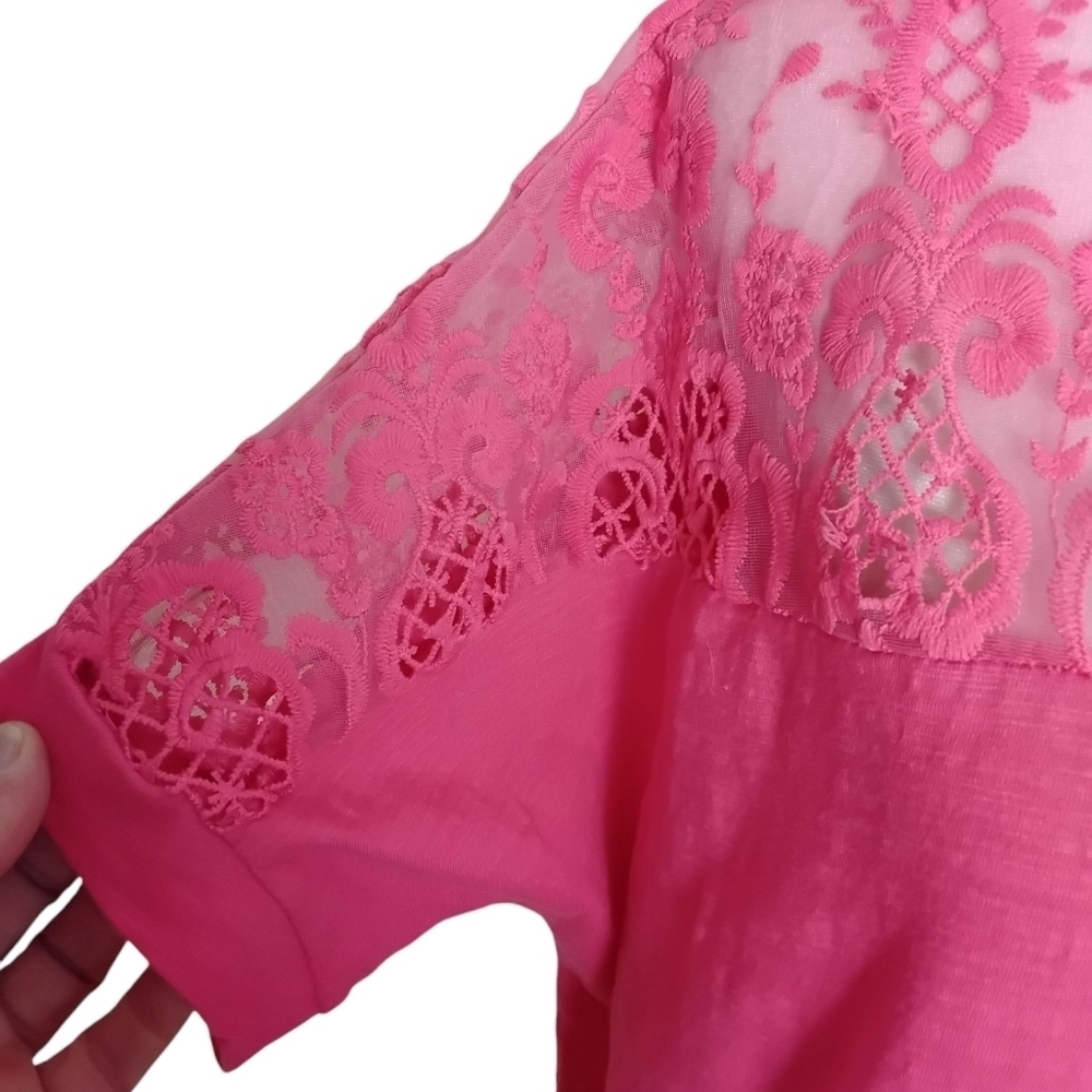 Umgee Women's L Pink Lace Short Sleeve Pullover Top - Picture 5 of 7